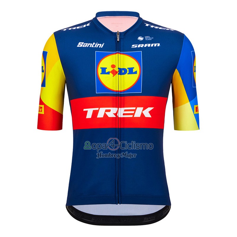 Lidl-trek Ropa Ciclismo Culotte Corto 2023 Mangas Cortas Azul AMarillo